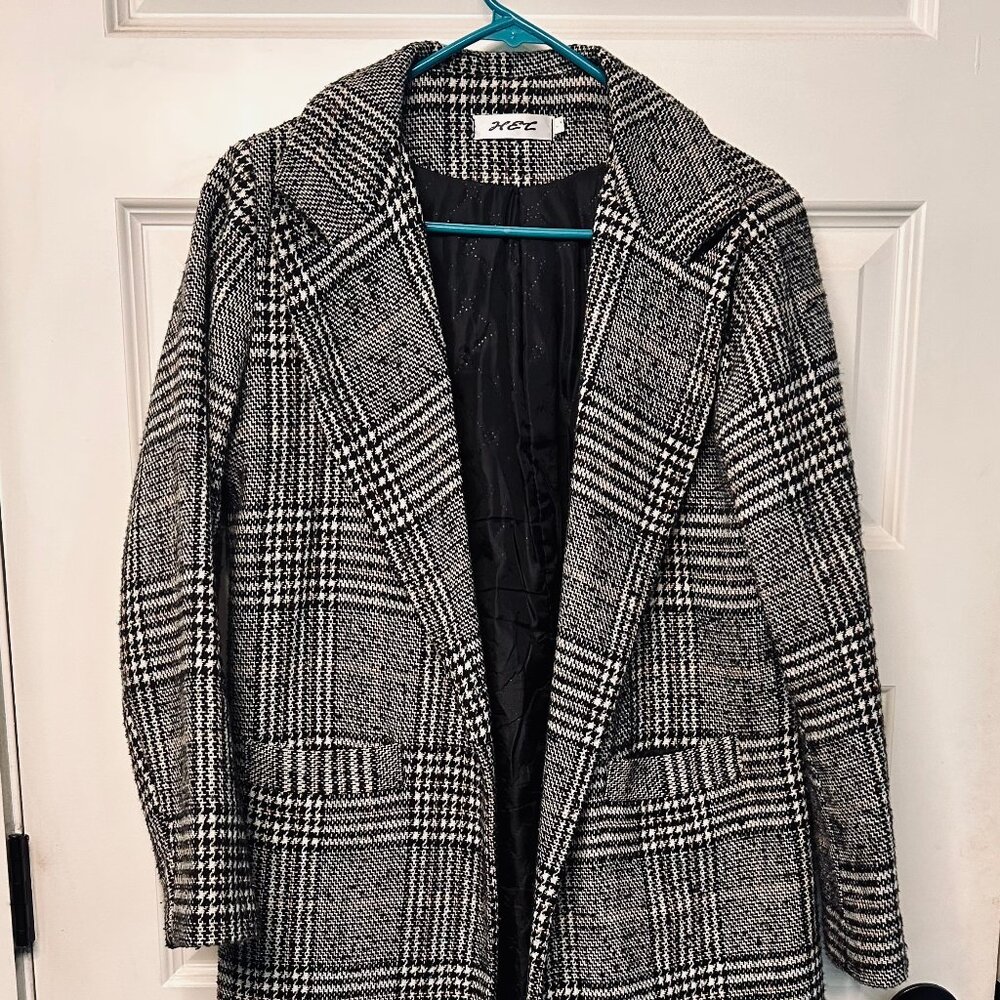 Elegant Long Plaid Tweed Winter Coat w/ Quilted Lining • Warm & Tailored • S–M